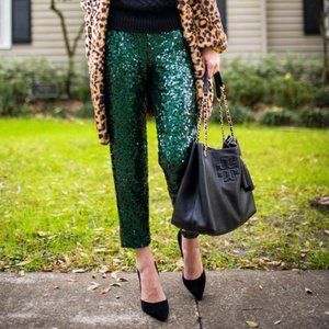 Ottod'Ame Emerald Green Sequin Cropped Pant
